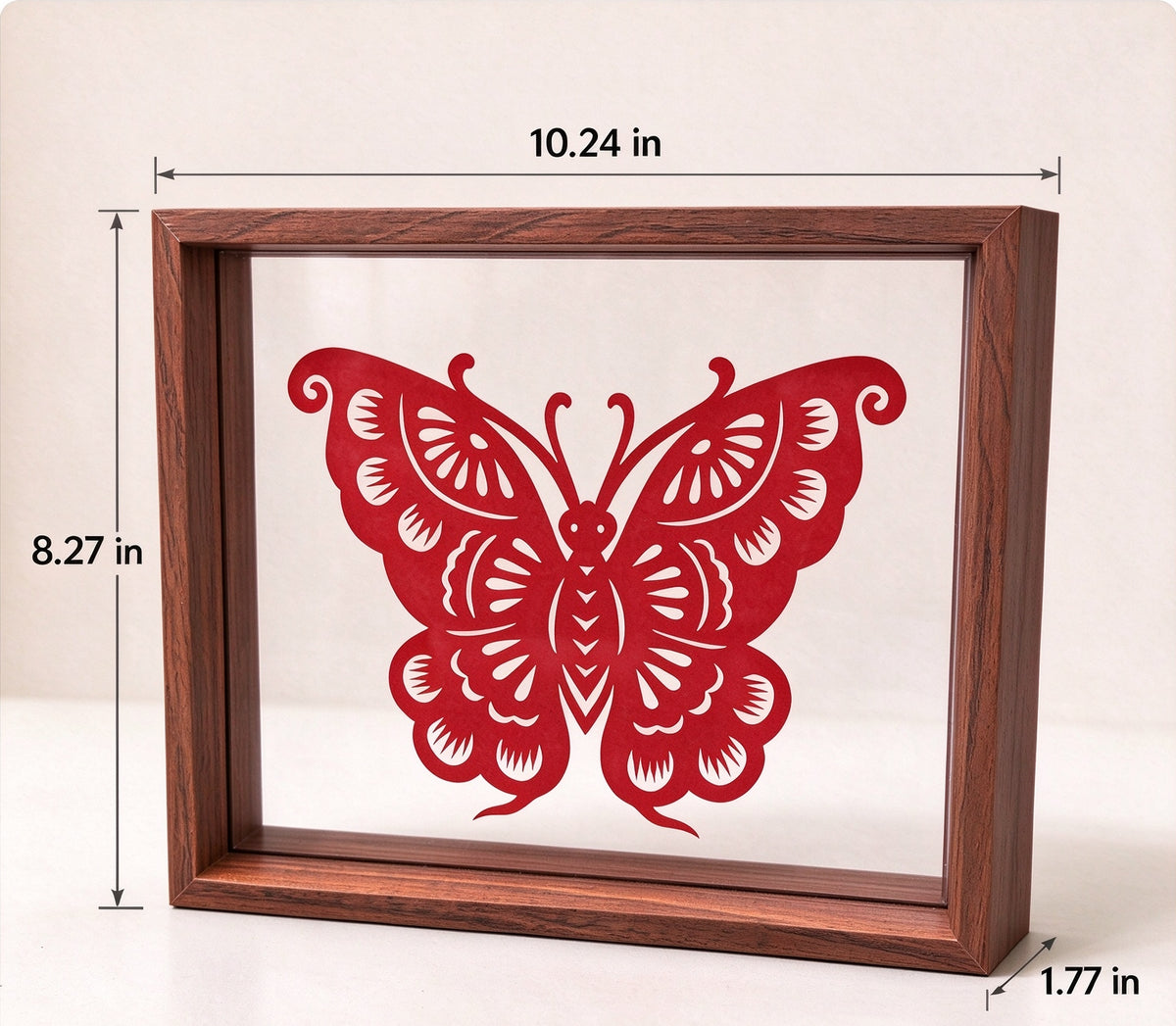 Framed Red Butterfly Paper Cutting — Hand-Cut Chinese Papercut Art in Crimson Xuan Paper