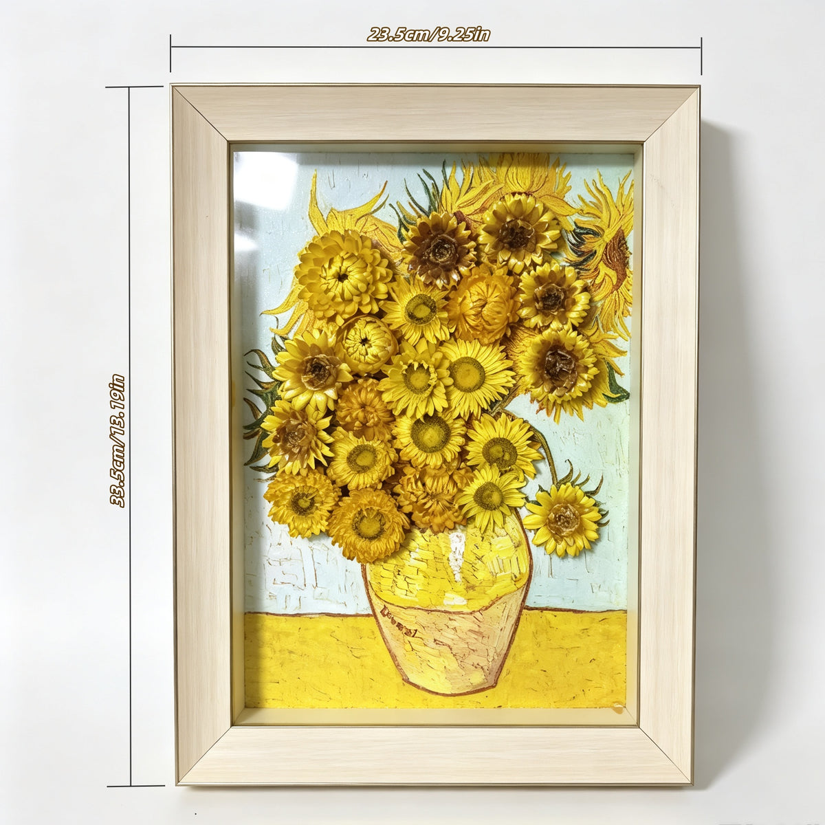 Dried flower shadow box frame size chart, 23.5 x 33.5 cm solid wood frame with glass front